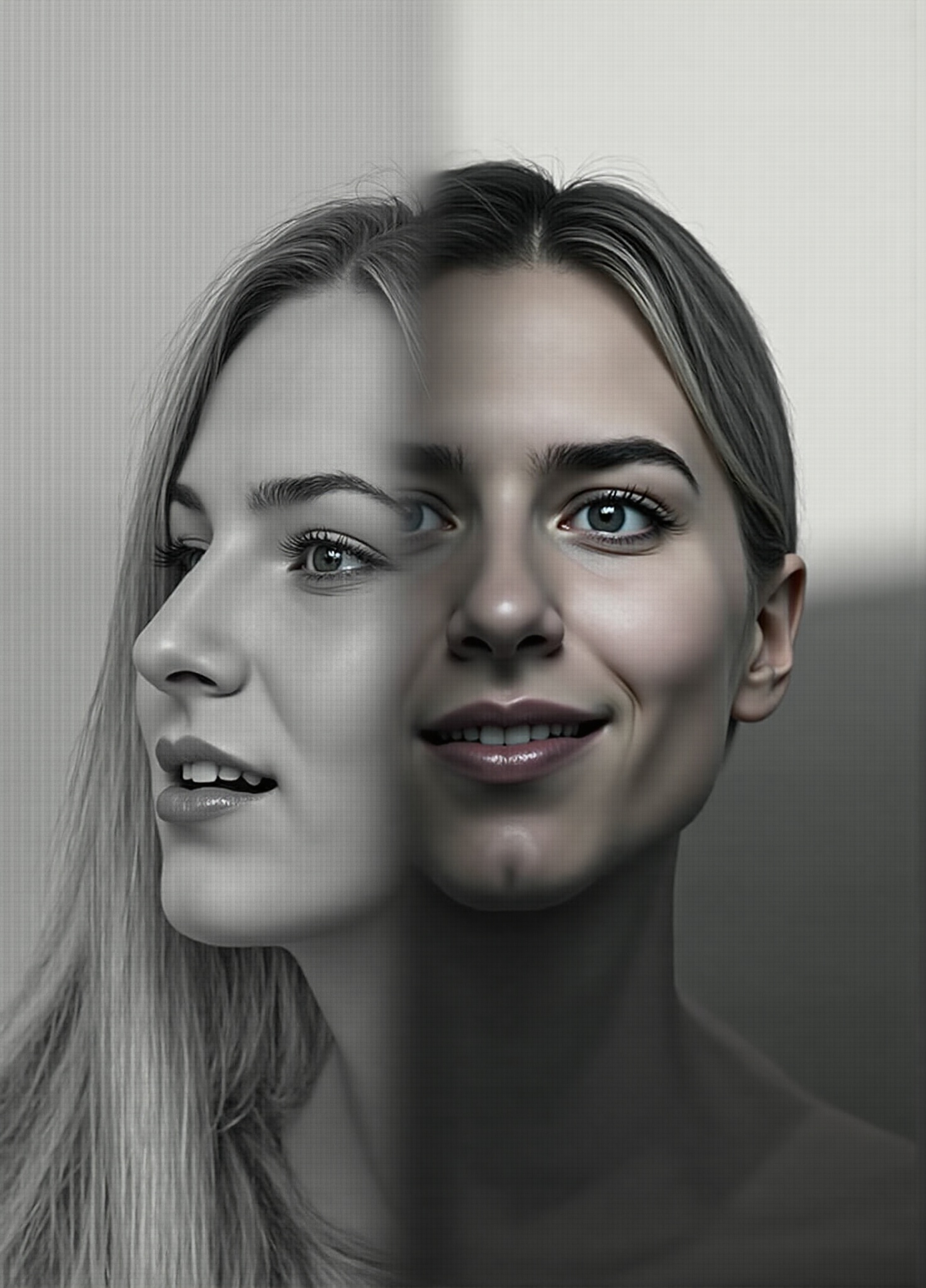 AI generated image by FLUX.1-image-to-image: Transform the image into a black and white
portrait in a three-quarter angle composition,
with the body slightly tilted in 'a', while the
face remains facing the left side with a sharp
and calm side glance, reflecting contemplation
or deep emotion. Use a soft studio light from
only one side-cinematic side lighting-to
create a high-contrast chiaroscuro effect
illuminating half of the face while the other
half is cast in shadow. The lighting highlights