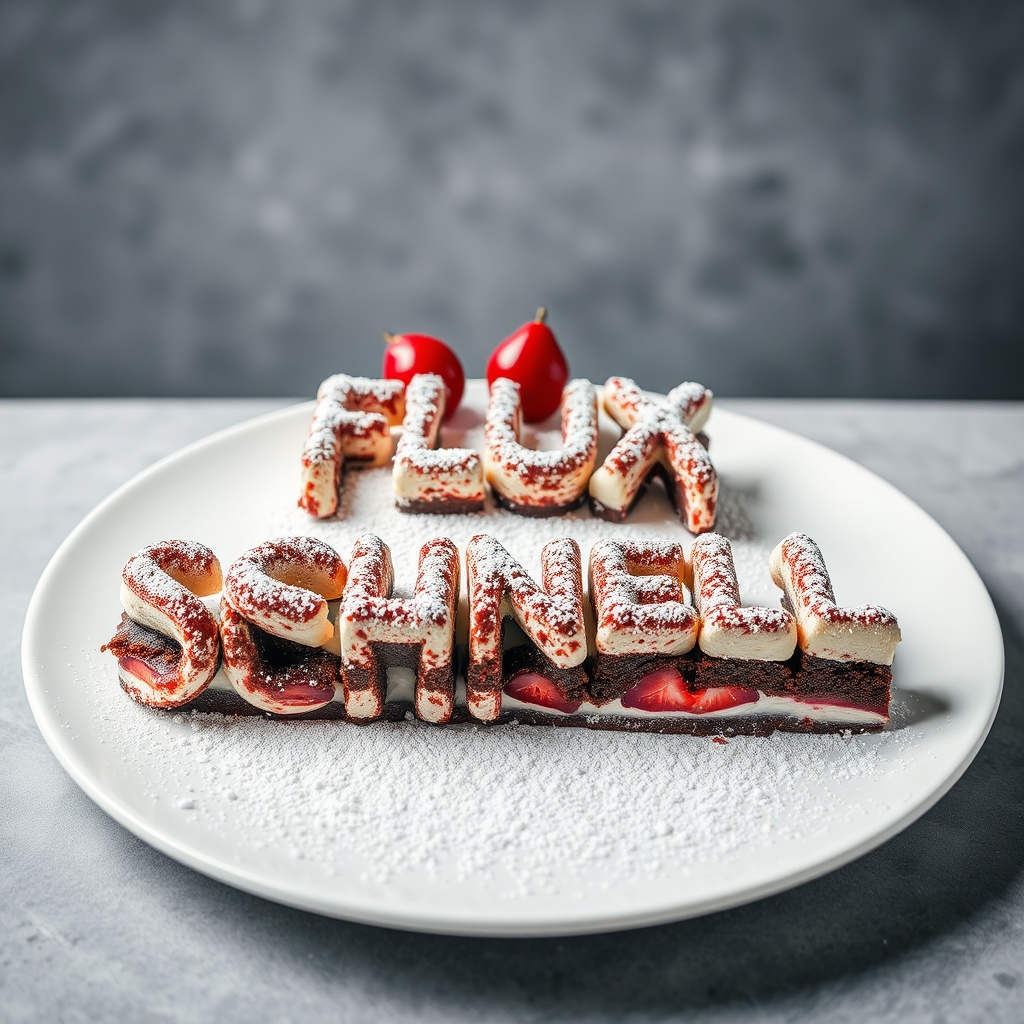 AI generated image by FLUX.1-schnell: black forest gateau cake spelling out the words "FLUX SCHNELL", tasty, food photography, dynamic shot