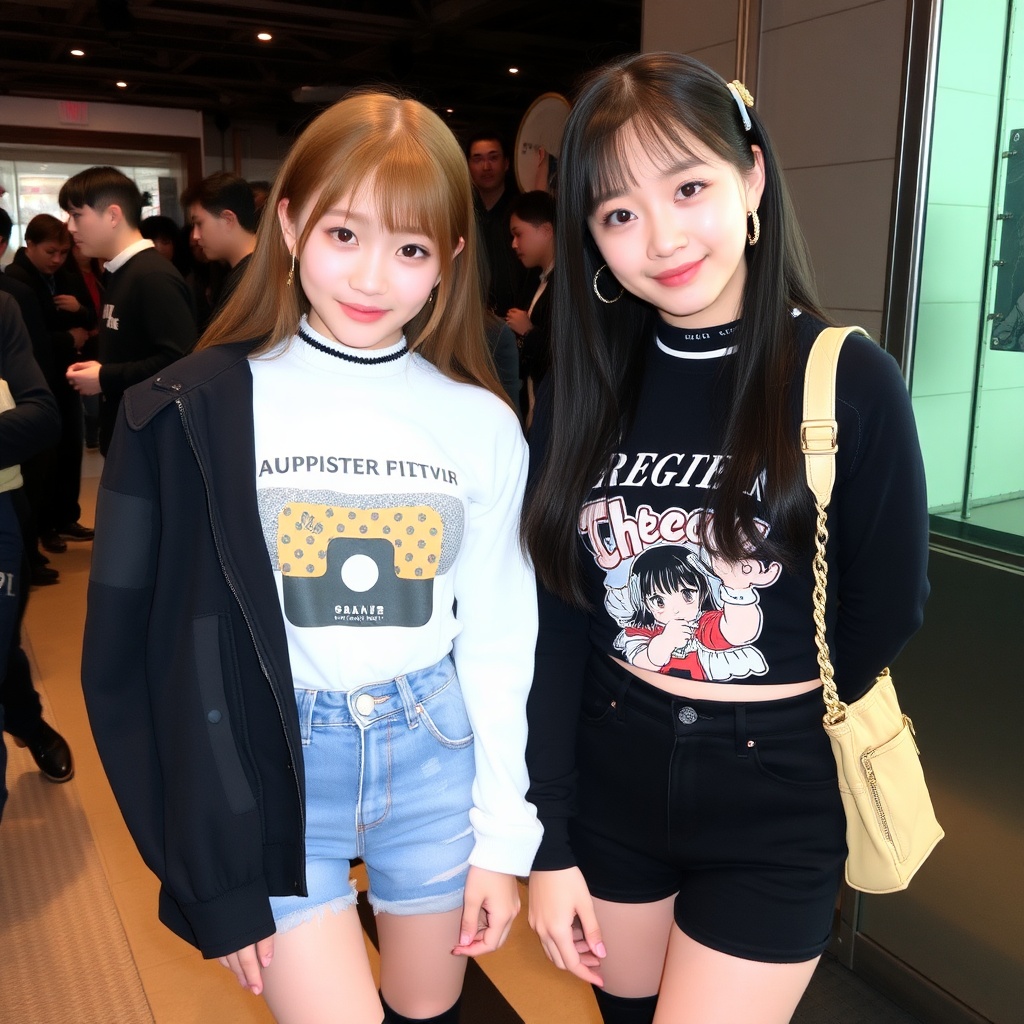 AI generated image by FLUX.1-schnell: A photo of a K-pop idol group with 2 girls.