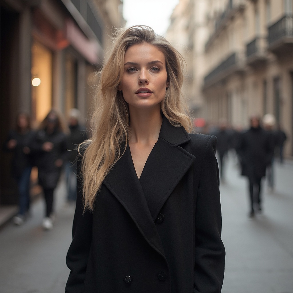 AI generated image by FLUX-Realism-Lora: A woman (italian model) standing in a street of Milan