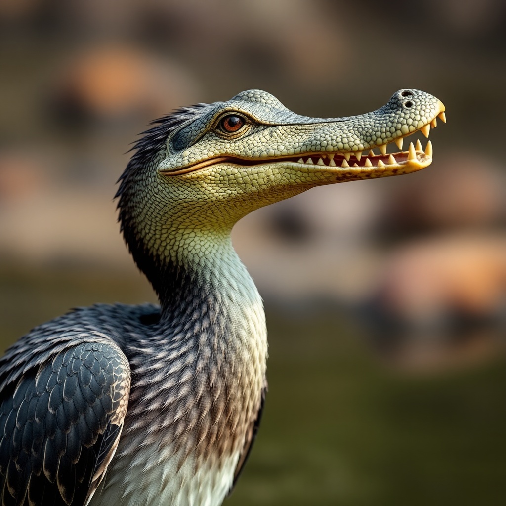 AI generated image by FLUX.1-schnell: A bird with a crocodile head