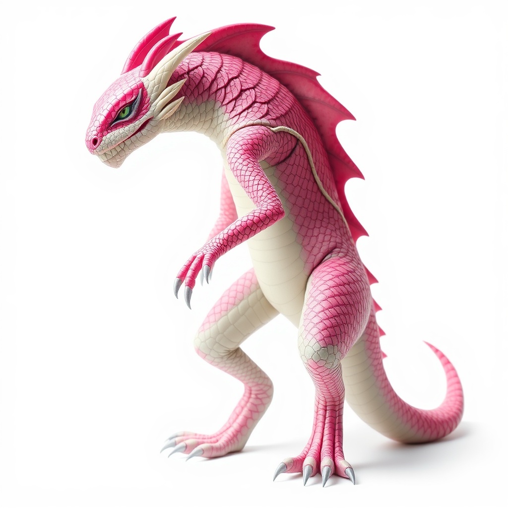 AI generated image by FLUX.1-schnell: anthro Kobald, White background. female, full body, pink scales,