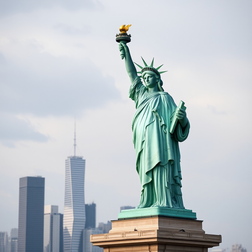 AI generated image by FLUX.1-schnell: A realistic photo of the Statue of Liberty