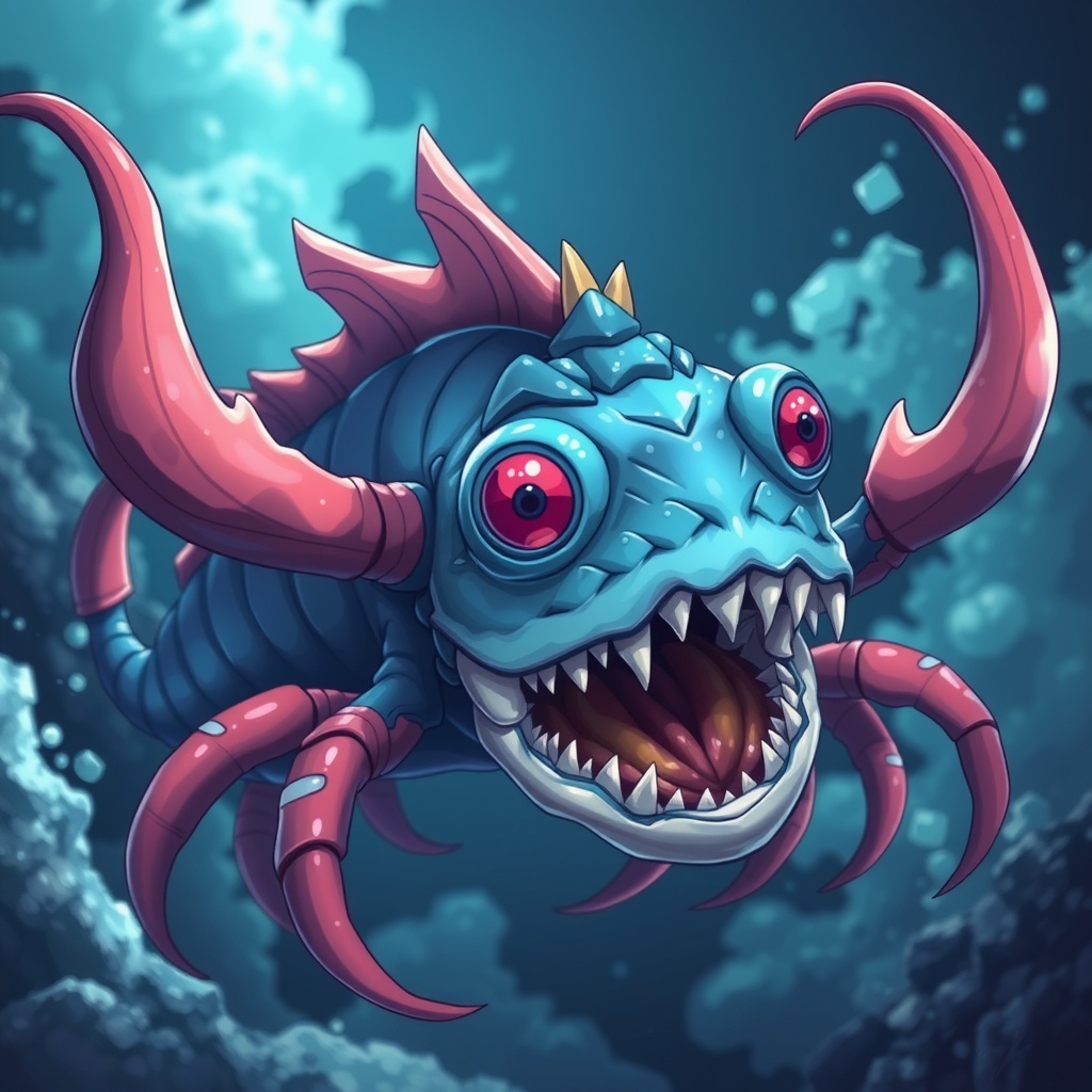 AI generated image by FLUX.1-schnell: crea un monstruo cangrejo haslo mas marino y realista estilo anime