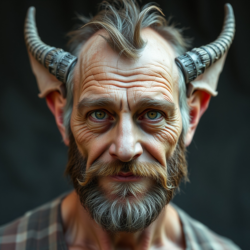 AI generated image by FLUX.1-schnell: Bitte generiere ein Bild von einem Mann mit wölfischen Gesichtszügen