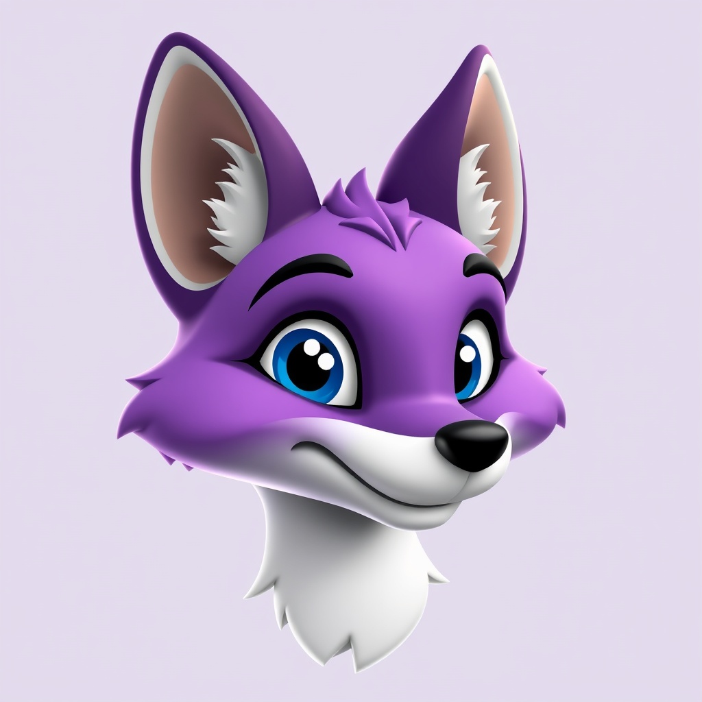 AI generated image by FLUX.1-schnell: Generate a 3D-style character in high resolution that represents the visual identities, graphic design, branding, and the art could be in the Disney style based on the face of a purple fox.