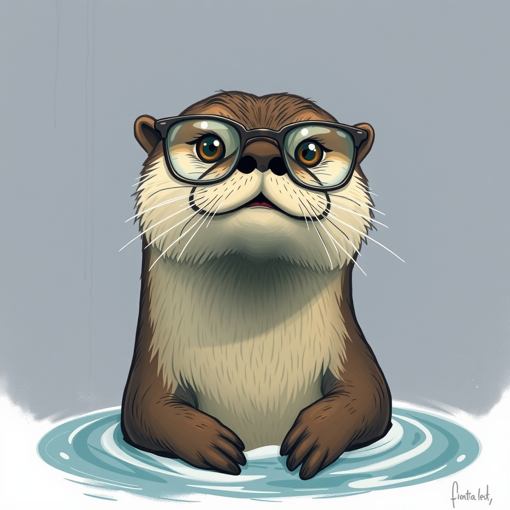 AI generated image by FLUX.1-schnell: A personified sea otter wearing glasses