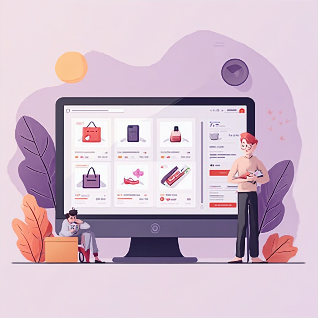 AI generated image by FLUX-Realism-Lora: ncreased Average Order Value (AOV):
"Create a flat digital illustration in Flux Realism Lora style of a modern e-commerce interface displaying personalized product suggestions in a clean, grid layout. Use simple geometric shapes with no 3D or convex effects and a limited, harmonious color palette to subtly emphasize increased order value without overpowering the text. Make the picture super modern with purple, black, pinc an orange colours."