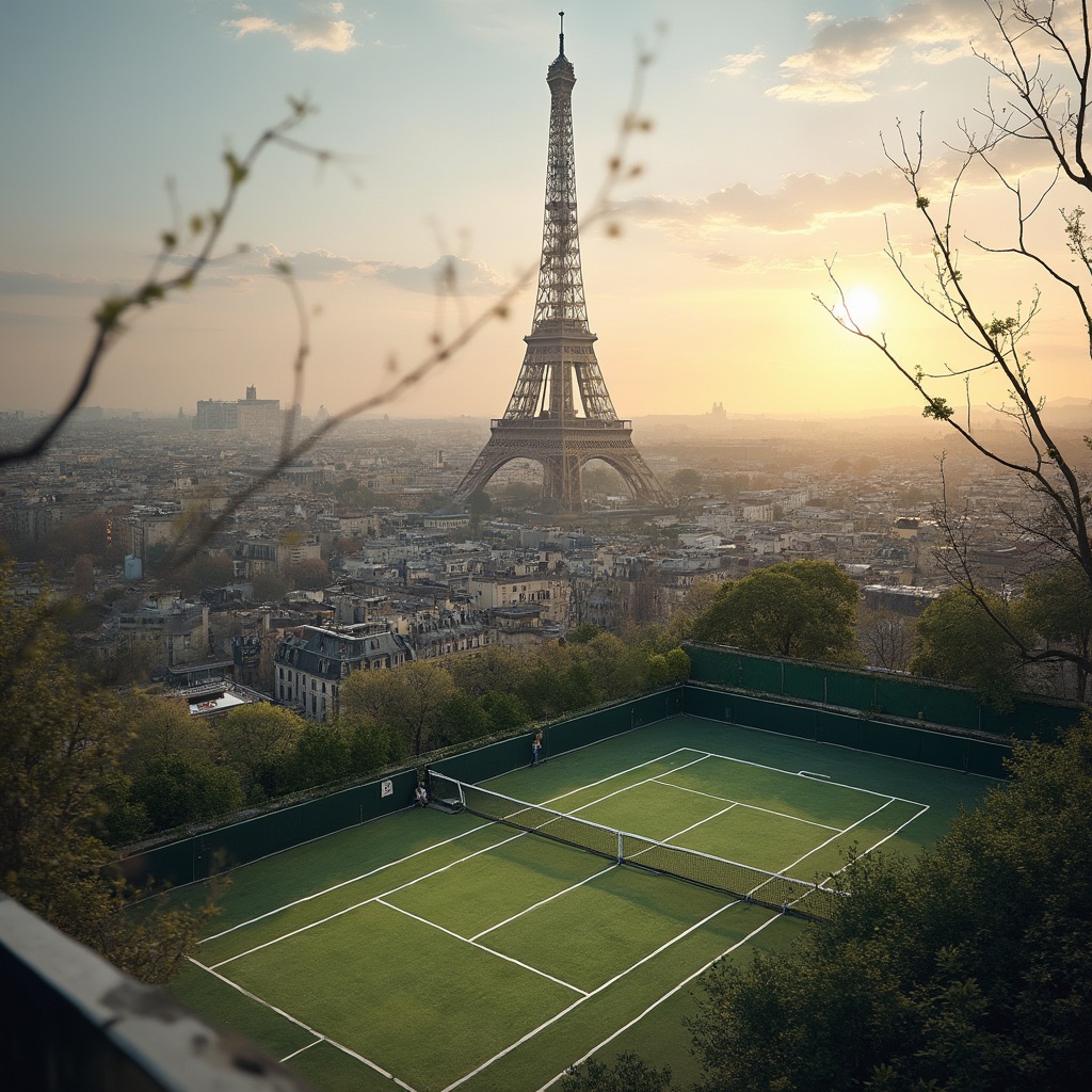 AI generated image by FLUX-Realism-Lora: Exactly 2 mean playing tennis (not discussing or doing something else), on a tennis court. Location of the tennis court: A large, private rooftop terrace or a temporary platform built on the Champ de Mars (the lawn beneath the Eiffel Tower) in Paris, France.
The View: The court would be framed by the timeless architecture of the city, with the Eiffel Tower looming majestically over the net. Imagine playing a match as the sun sets and the Tower begins to sparkle.