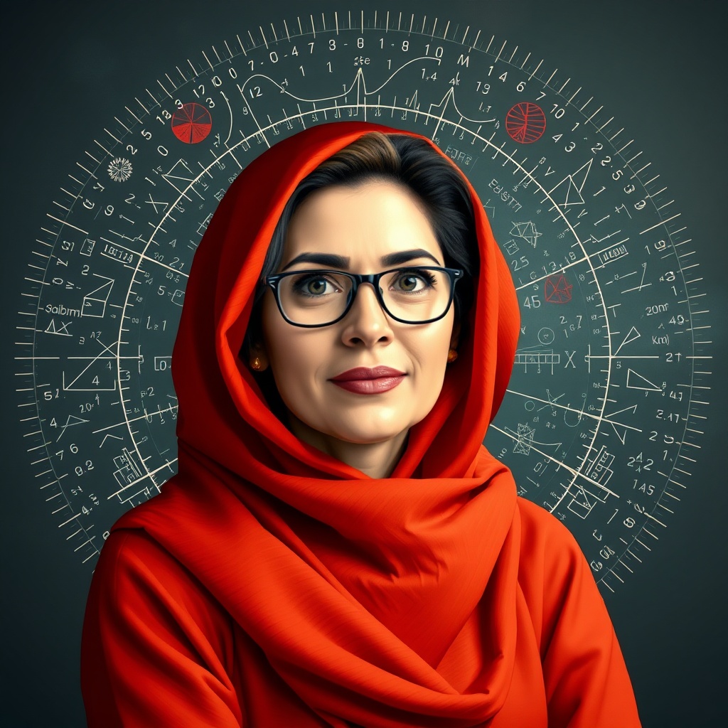 AI generated image by FLUX.1-schnell: una que tenga imagen sobre la matemática por los lados y en el centro Maestra Nuria