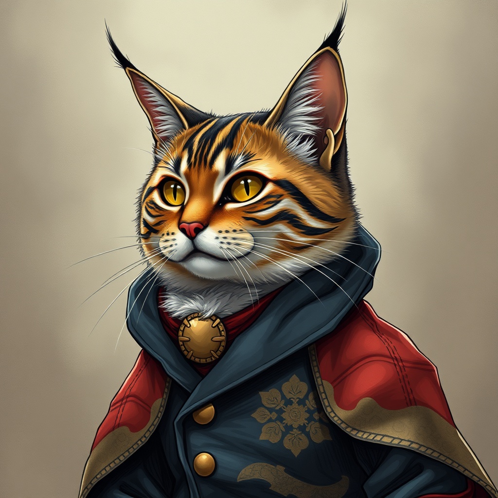 AI generated image by FLUX.1-schnell: Gato con traje de samurái en una pelea apocalíptica super épica estilo manga