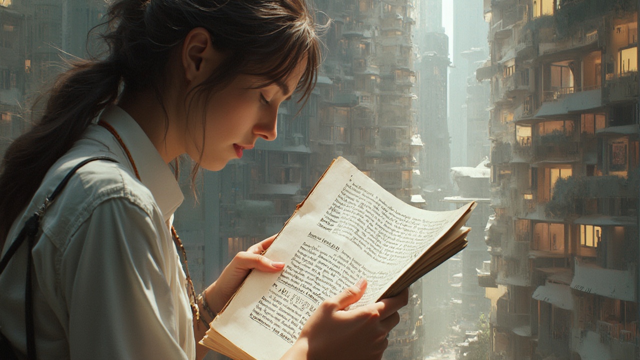 AI generated image by FLUX-Realism-Lora: closeup of a gender neutral person reading the definition of "identity" in a dictionary by MC Escher, in a futuristic library by Frank Gehry, realistic, concept drawing, rich details, abstract windows, sharp focus, art, cgi. The word "Identity" must be prominent in the image.