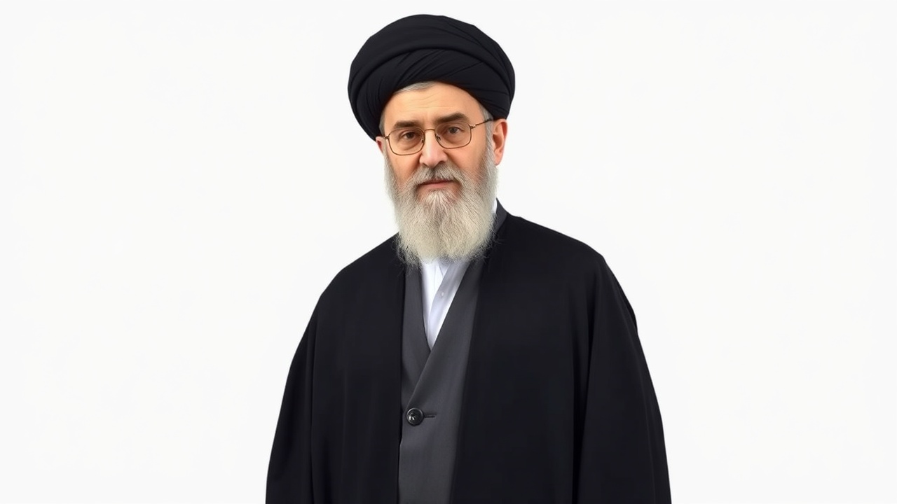 AI generated image by FLUX.1-schnell: Ayatollah Ali Khamenei, full body, standing and facing camera, black turban, black robe, realistic political leader, isolated background, professional photography, sharp details, full character visible from head to toe, photorealistic, 8k