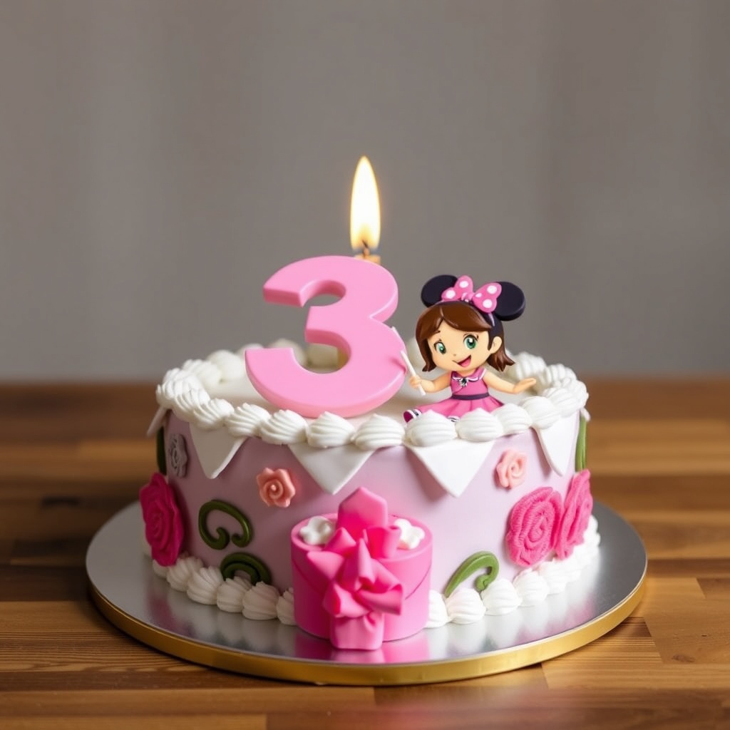 AI generated image by FLUX.1-schnell: TARJETA DE CUMPLEAÑOS PARA UNA NIÑA QUD CUMPLE 3 AÑOS QUE SEA DE MAUI DE DISNEY QUE DIGA FELIZ CUMPLE MATI!
